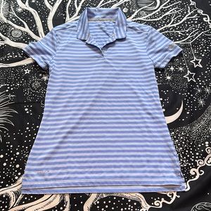Nike golf dri fit women’s striped polo shirt size x-small blue and white